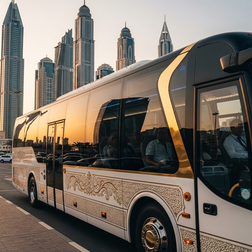 luxury bus rental service for group travel in dubai
