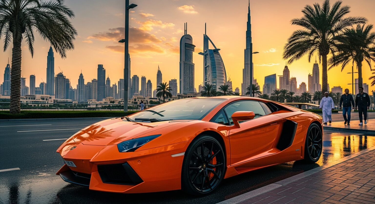 A supercar in dubai parked on road side