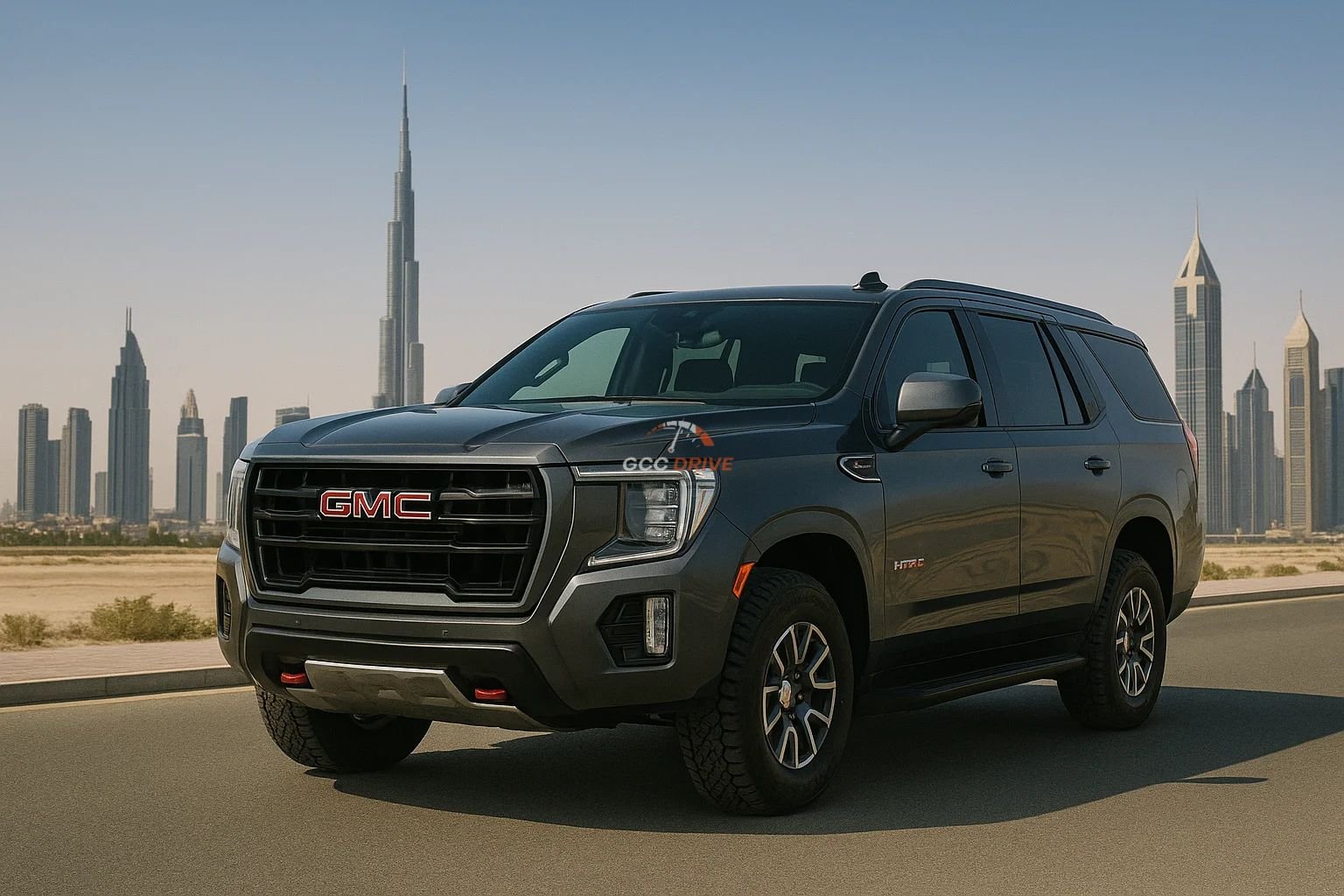 GMC Yukon AT4 SUV Van stand at road