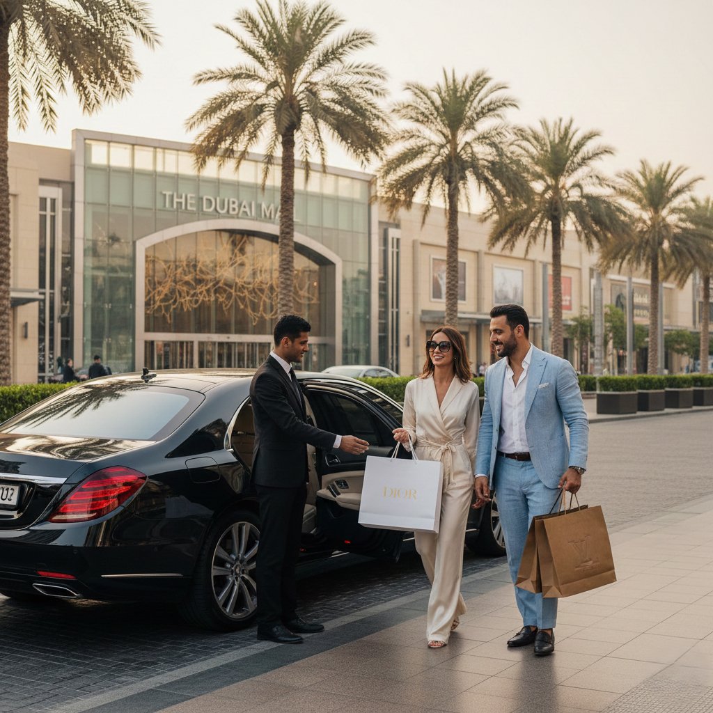 a man an woman enjoy emirates chauffeur service in dubai