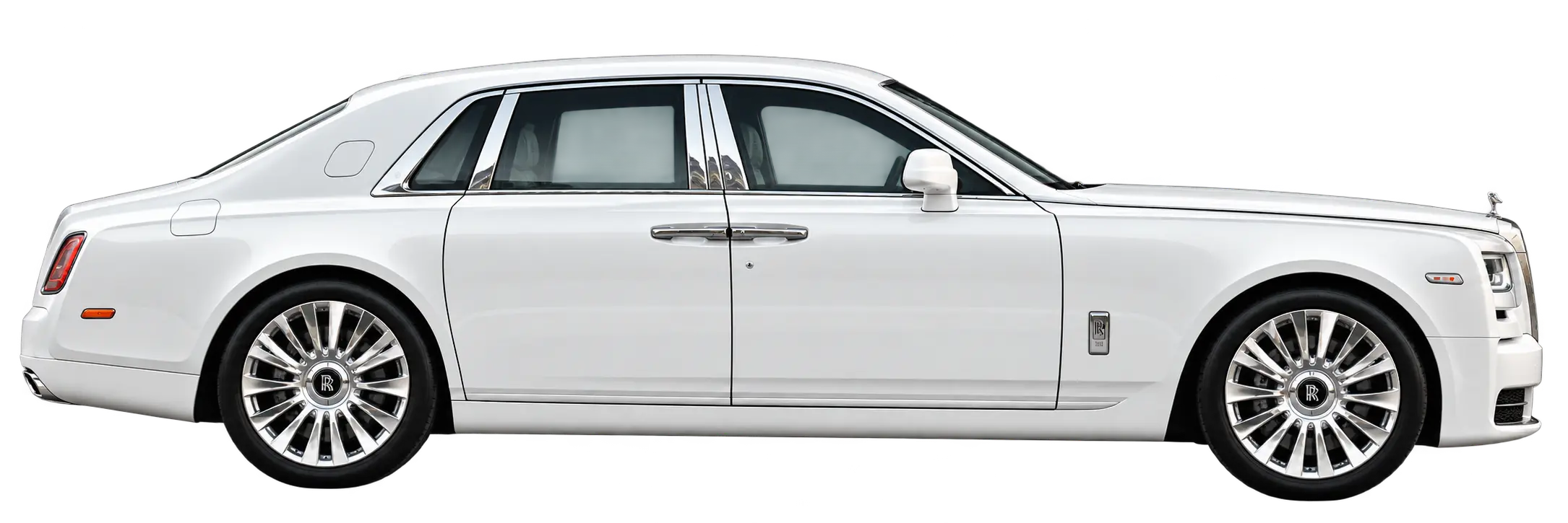 The image appears to show a white Rolls-Royce Phantom luxury sedan.