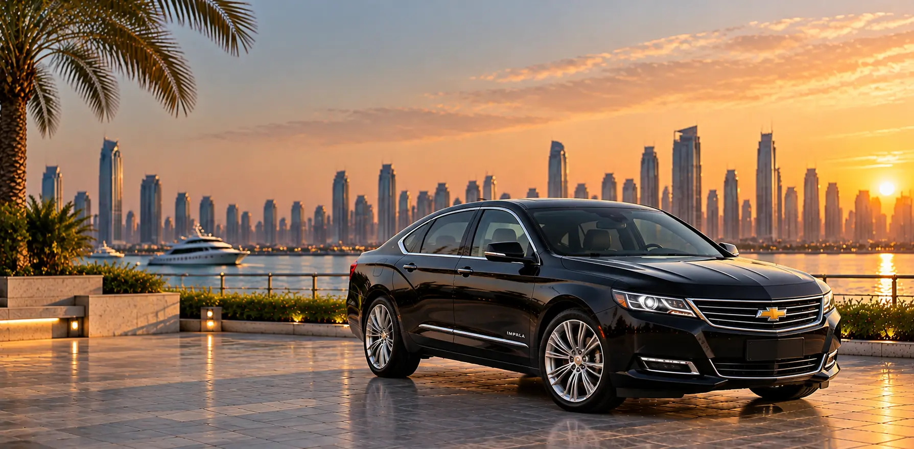 Chevrolet Impala at Golden-Hour Waterfront